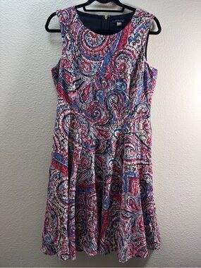 Tommy Hilfiger Paisley Lace Dress Size 10 Fit Flare A Line Sleeveless Pink Blue